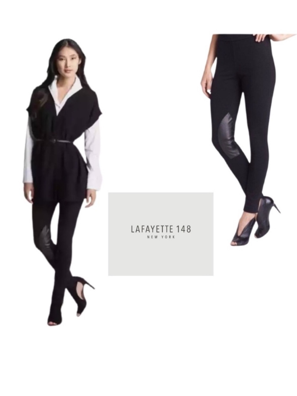 Lafayette 148 Black Knit Leather Patch Legging Riding Pants